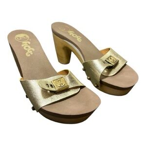 FLOGG Gold Leather Platform Sandals